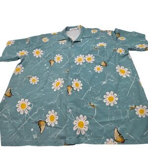 Unbranded Button Down Shirt Mens 2XL Blue Daisy Butterfly Bee Print #Resort